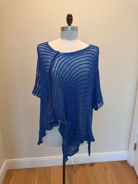 B&Kmoda Open-Knit Asymmetrical Royal Blue Women's Tunic Top